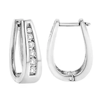 14k White Gold 1.0 Cttw Diamond Hoop Earrings