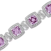 Silver 7x7 mm Cushion Purple Amethyst and 1/10 cttw Diamond Tennis Bracelet
