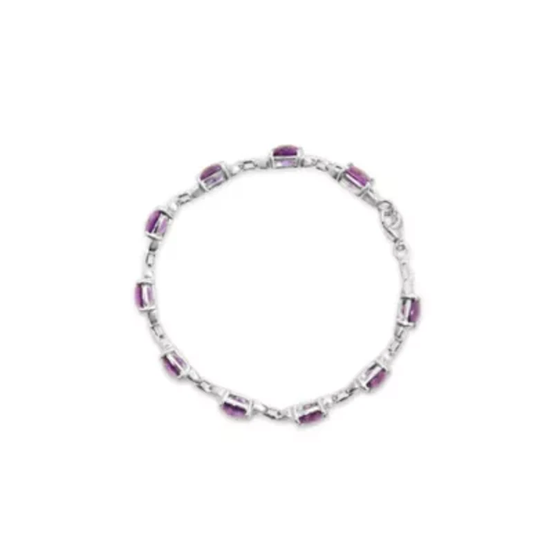 Silver 7mm Cushion Cut Amethyst Gemstone and Diamond Tennis Link Bracelet