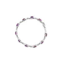 Silver 7mm Cushion Cut Amethyst Gemstone and Diamond Tennis Link Bracelet