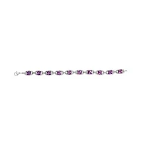 Silver 7mm Cushion Cut Amethyst Gemstone and Diamond Tennis Link Bracelet