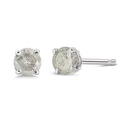 Silver / Ct Round"Salt and Pepper" Diamond Classic Stud Earrings
