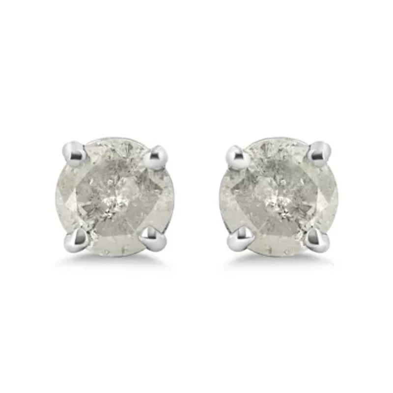 Silver / Ct Round"Salt and Pepper" Diamond Classic Stud Earrings