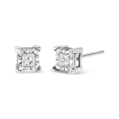 Silver Ct Miracle Princess Solitaire Stud Earrings