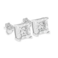 Silver Ct Miracle Princess Solitaire Stud Earrings