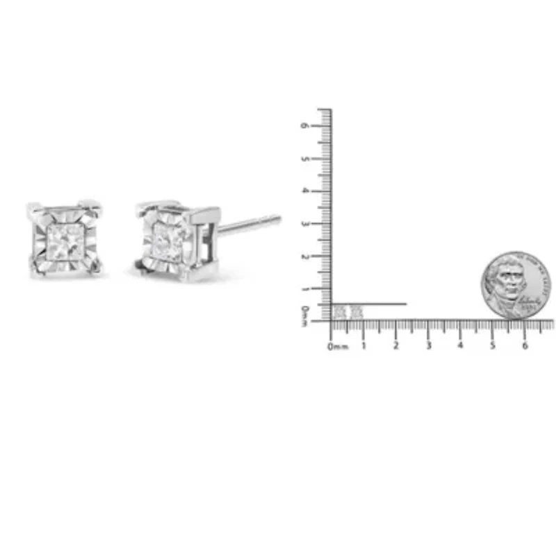 Silver 1 1/4 Cttw Diamond Solitaire Stud Earrings