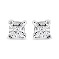 Silver 1/4 Ct Miracle Princess Solitaire Stud Earrings