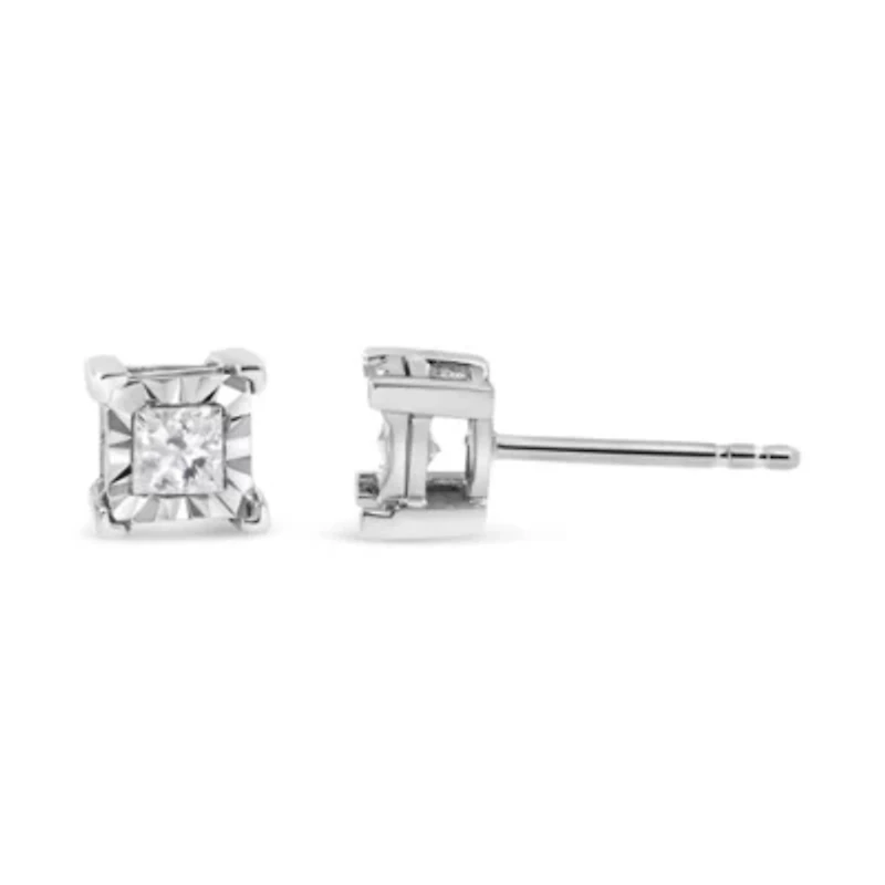 Silver 1/4 Ct Miracle Princess Solitaire Stud Earrings