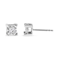 Silver 1/4 Ct Miracle Princess Solitaire Stud Earrings