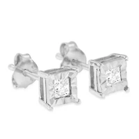 Silver 1/4 Ct Miracle Princess Solitaire Stud Earrings