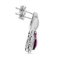 Silver 8MM Natural Cushion Shaped Amethyst Diamond Accent Halo Dangle Earrings