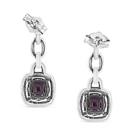 Silver Cushion Purple Amethyst and Diamond Accent Drop and Dangle Earrings