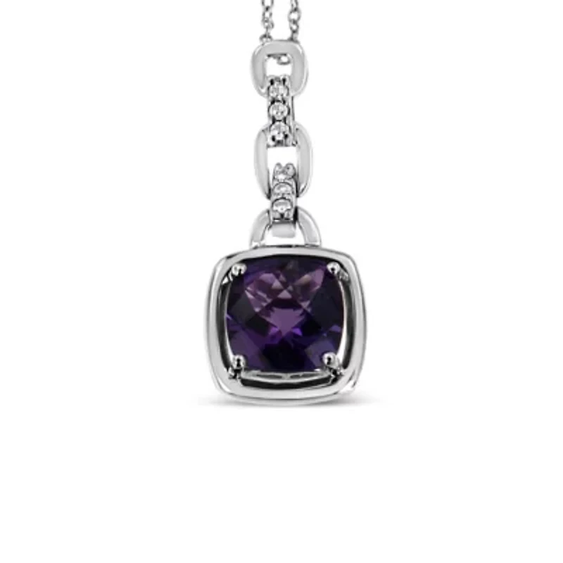 Silver Purple Amethyst and Diamond Accented Bale 18" Inch Pendant Necklace