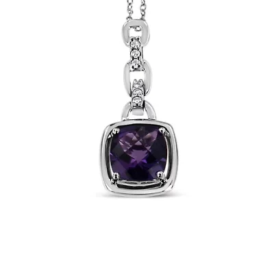 Silver Purple Amethyst and Diamond Accented Bale 18" Inch Pendant Necklace