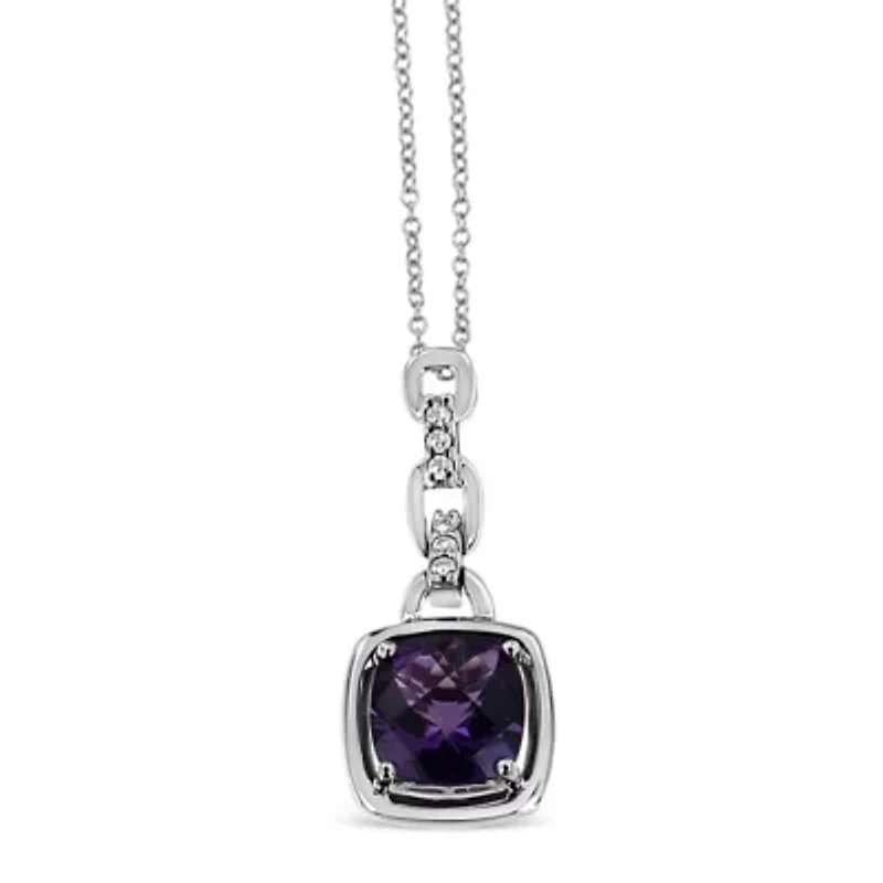Silver Purple Amethyst and Diamond Accented Bale 18" Inch Pendant Necklace