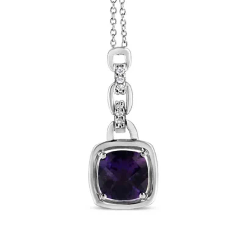 Silver Purple Amethyst and Diamond Accented Bale 18" Inch Pendant Necklace