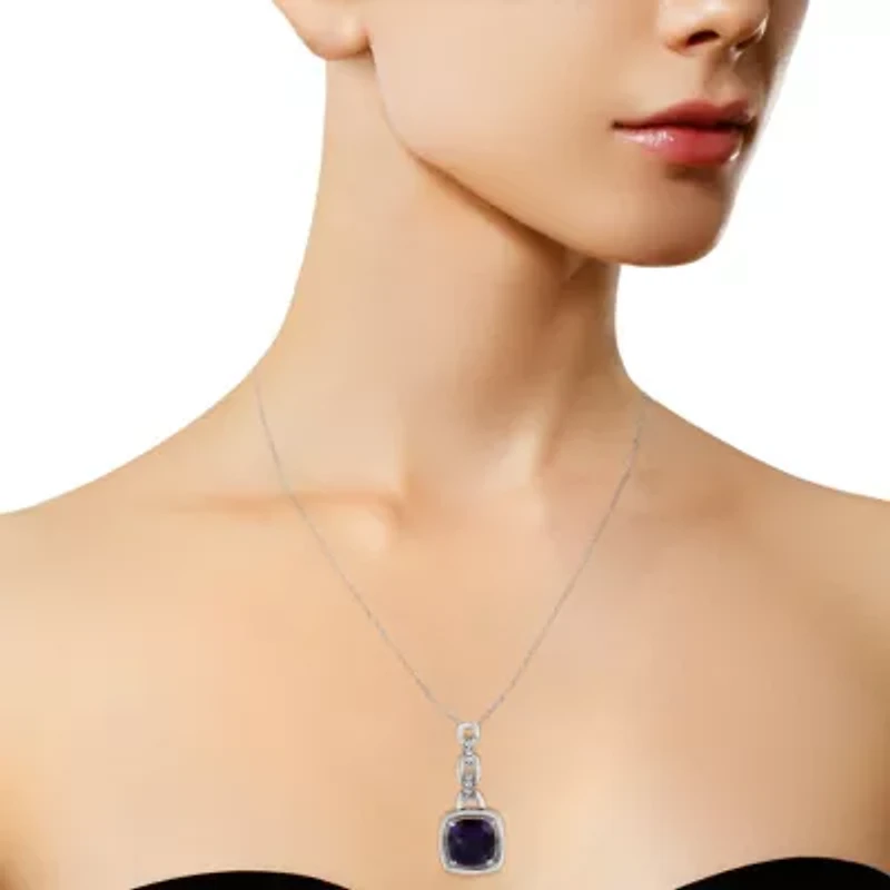 Silver Purple Amethyst and Diamond Accented Bale 18" Inch Pendant Necklace