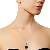 Silver Purple Amethyst and Diamond Accented Bale 18" Inch Pendant Necklace