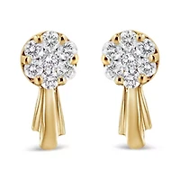 14K Yellow Gold 3/4 Ct Diamond Floral Cluster Drop and Dangle Stud Earrings