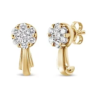 14K Yellow Gold 3/4 Ct Diamond Floral Cluster Drop and Dangle Stud Earrings