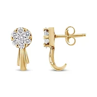 14K Yellow Gold 3/4 Ct Diamond Floral Cluster Drop and Dangle Stud Earrings