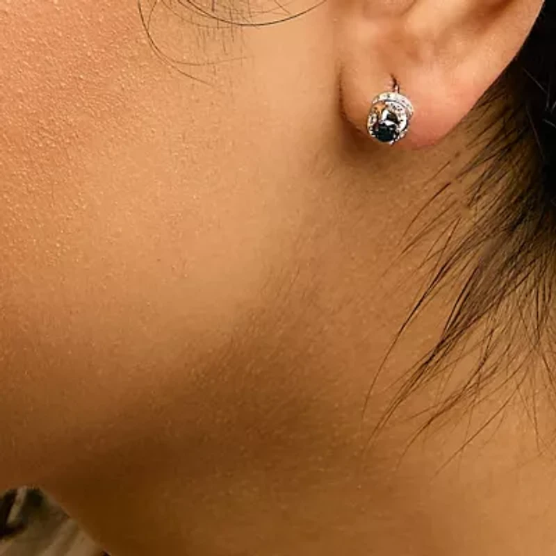 14K White Gold 1.00 Ct Blue and White Diamond Hidden Halo Stud Earrings