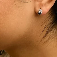 14K White Gold 1.00 Ct Blue and White Diamond Hidden Halo Stud Earrings