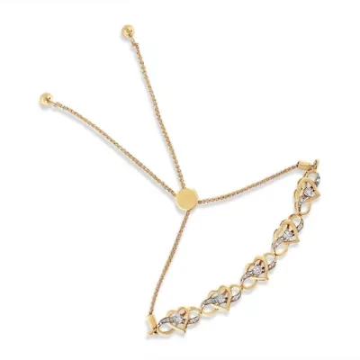 14K Yellow Gold Plated Silver 1/10 Cttw Diamond Infinity Heart Shaped Bolo Bracelet