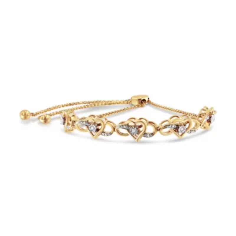 14K Yellow Gold Plated Silver 1/10 Cttw Diamond Infinity Heart Shaped Bolo Bracelet