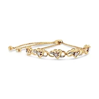 14K Yellow Gold Plated Silver 1/10 Cttw Diamond Infinity Heart Shaped Bolo Bracelet