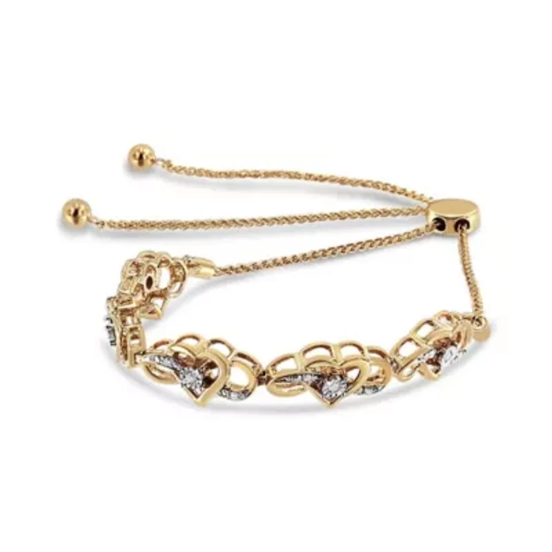14K Yellow Gold Plated Silver 1/10 Cttw Diamond Infinity Heart Shaped Bolo Bracelet