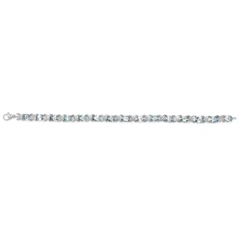 Silver 16.0 Cttw Oval Blue Topaz and Diamond Accent Tennis X Link Bracelet
