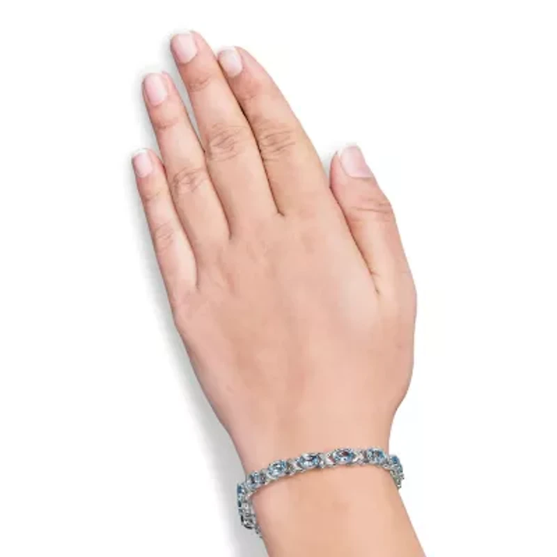 Silver 16.0 Cttw Oval Blue Topaz and Diamond Accent Tennis X Link Bracelet
