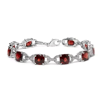 Sterling Silver Garnet & Diamond Accent Tennis Link Bracelet-7"