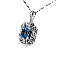 Silver Blue Topaz and Diamond Accent Art Deco Style 18" Pendant Necklace