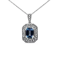 Silver Blue Topaz and Diamond Accent Art Deco Style 18" Pendant Necklace