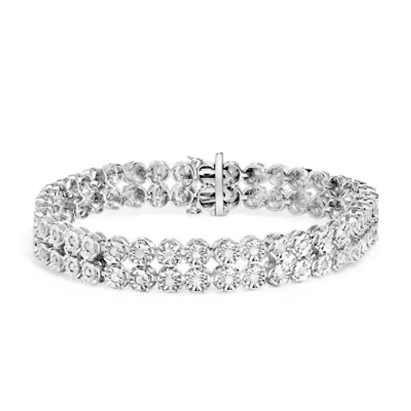 Silver 2.0 Cttw Miracle Set Diamond 2 Row Link Bracelet