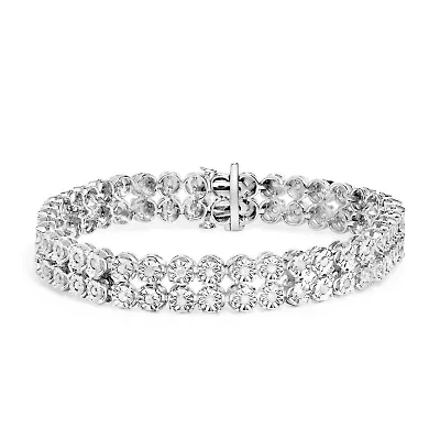 Silver 2.0 Cttw Miracle Set Diamond 2 Row Link Bracelet