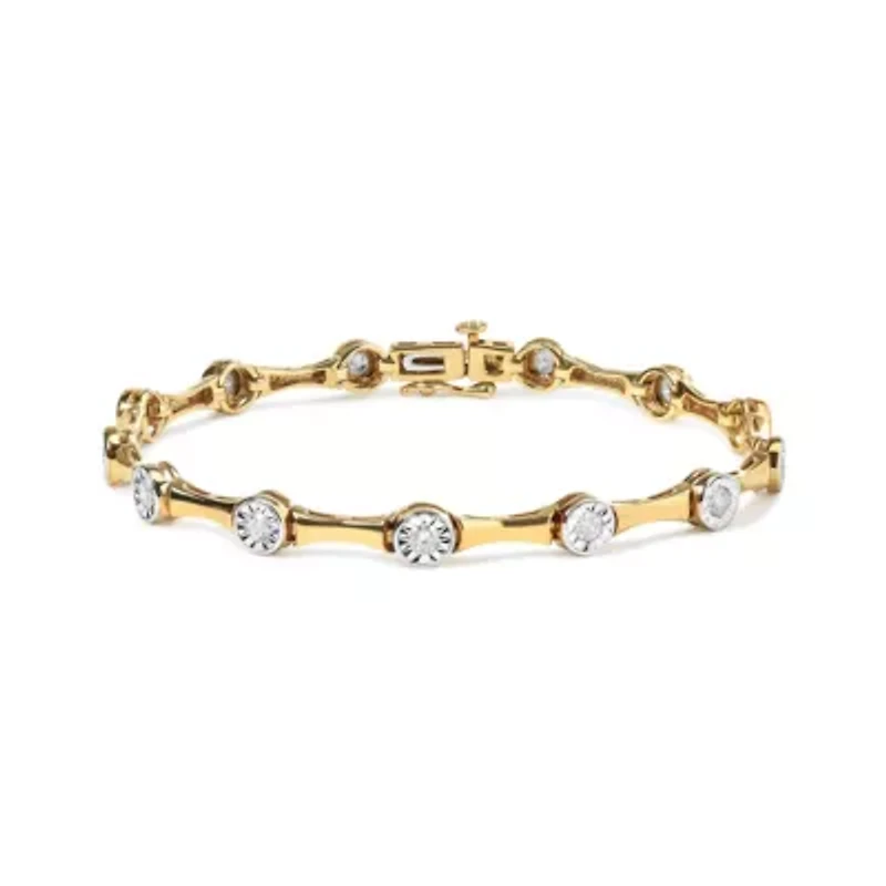 10K Yellow Gold Plated Silver 1.0 Cttw Diamond Bezel Style Station Link Bracelet