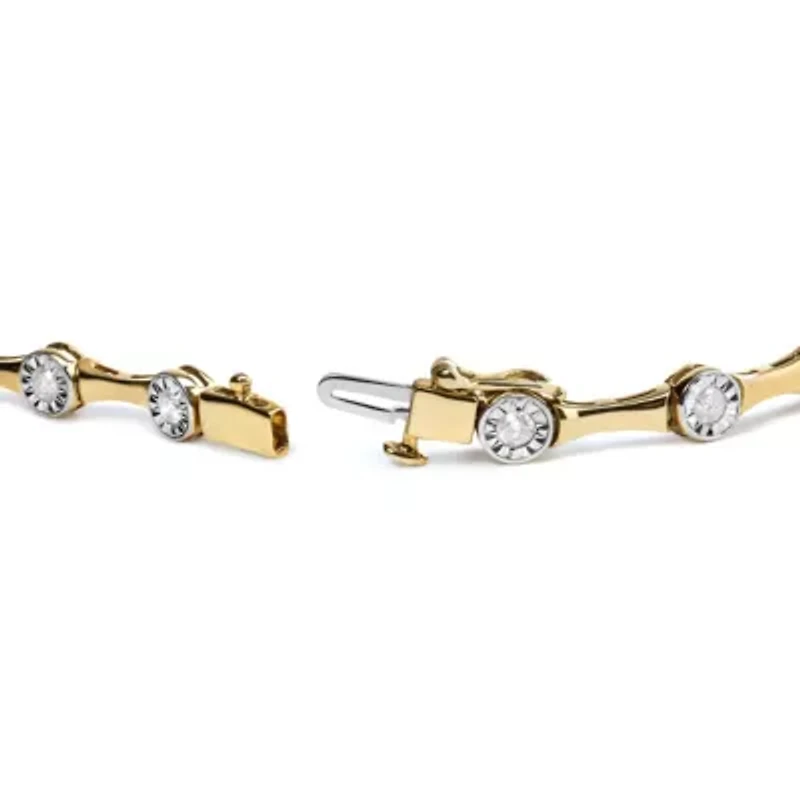 10K Yellow Gold Plated Silver 1.0 Cttw Diamond Bezel Style Station Link Bracelet