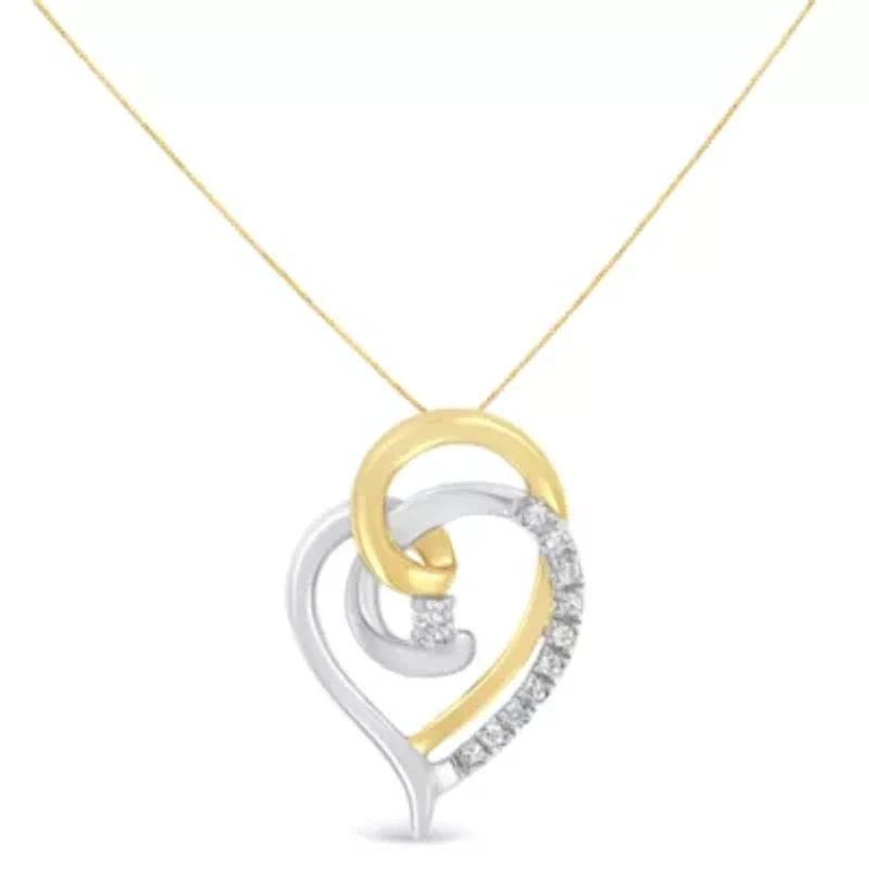 10K Gold Diamond Accent Open Double Heart Spiral Curl Pendant Necklace