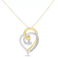 10K Gold Diamond Accent Open Double Heart Spiral Curl Pendant Necklace