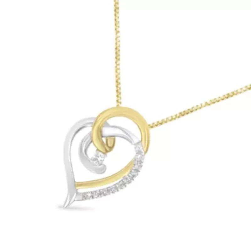10K Gold Diamond Accent Open Double Heart Spiral Curl Pendant Necklace