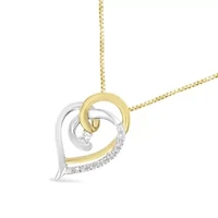 10K Gold Diamond Accent Open Double Heart Spiral Curl Pendant Necklace