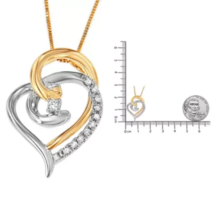 10K Gold Diamond Accent Open Double Heart Spiral Curl Pendant Necklace