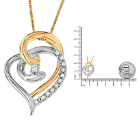 10K Gold Diamond Accent Open Double Heart Spiral Curl Pendant Necklace
