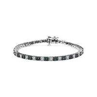 Silver 1.0 Cttw White Diamond and Blue Diamond Tennis Bracelet - Size 7" Inches