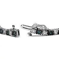 Silver 1.0 Cttw White Diamond and Blue Diamond Tennis Bracelet - Size 7" Inches