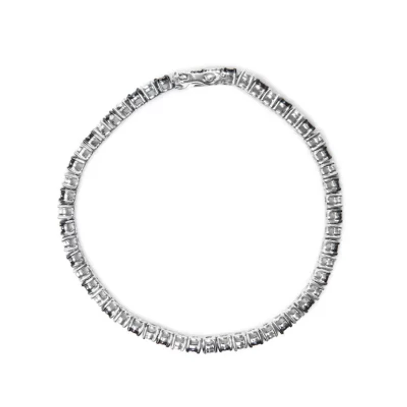 Silver 1.0 Cttw White Diamond and Blue Diamond Tennis Bracelet - Size 7" Inches