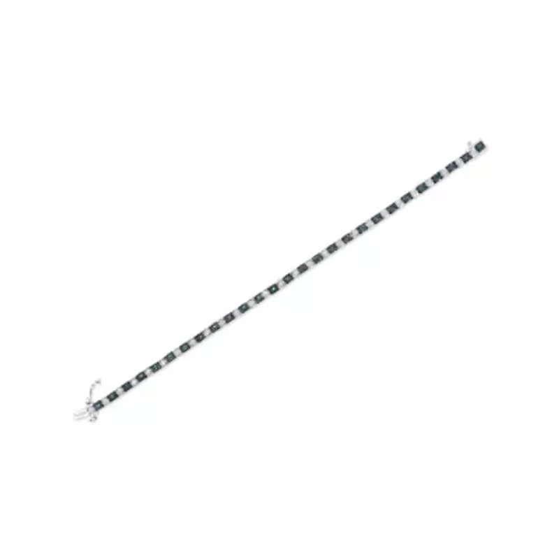 Silver 1.0 Cttw White Diamond and Blue Diamond Tennis Bracelet - Size 7" Inches